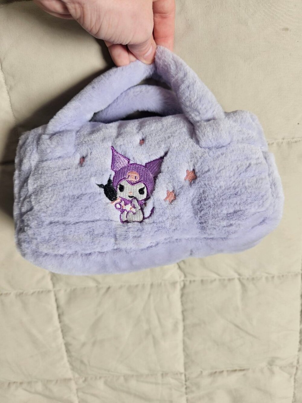 Kuromi Sanrio Fuzzy Handbag Lavender Plush Mini Purse